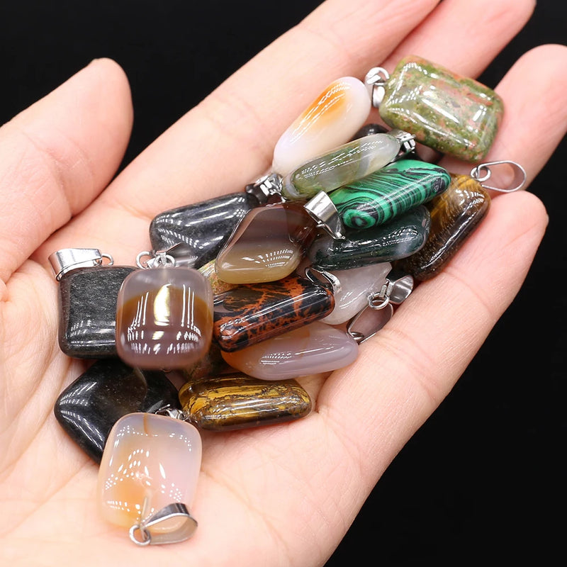 24 PCS Natural Stone Rectangular Pendant DIY Necklace Accessory Gemstone Charm
