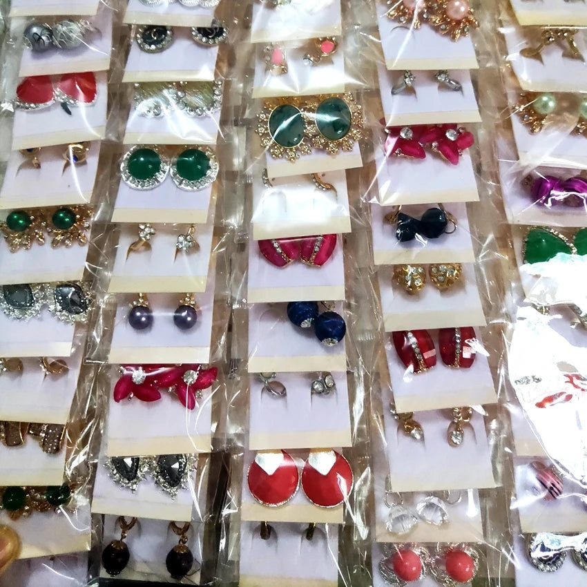 24 Pairs Vintage Hoop Earrings Women's Zircon Crystal NICKEL