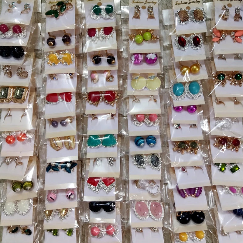 24 Pairs Vintage Hoop Earrings Women's Zircon Crystal NICKEL