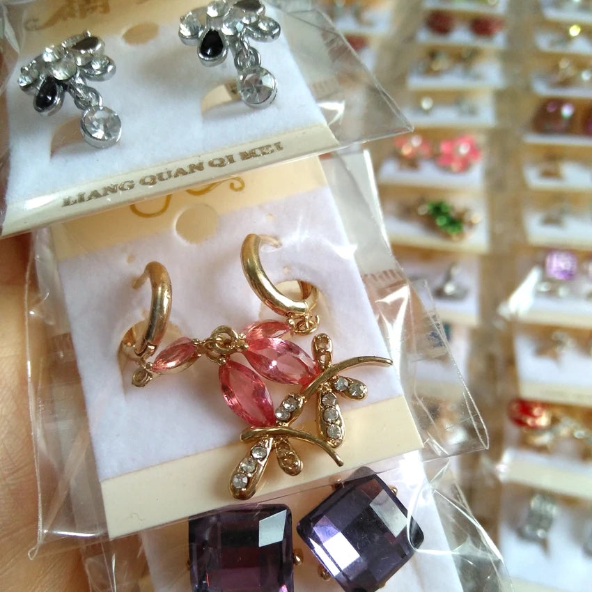 24 Pairs Vintage Hoop Earrings Women's Zircon Crystal NICKEL