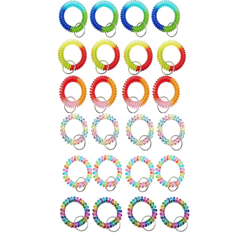 24 Pcs Colorful Spring Wrist Coil Keychain Stretchable Wrist Keychain