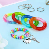 24 Pcs Colorful Spring Wrist Coil Keychain Stretchable Wrist Keychain