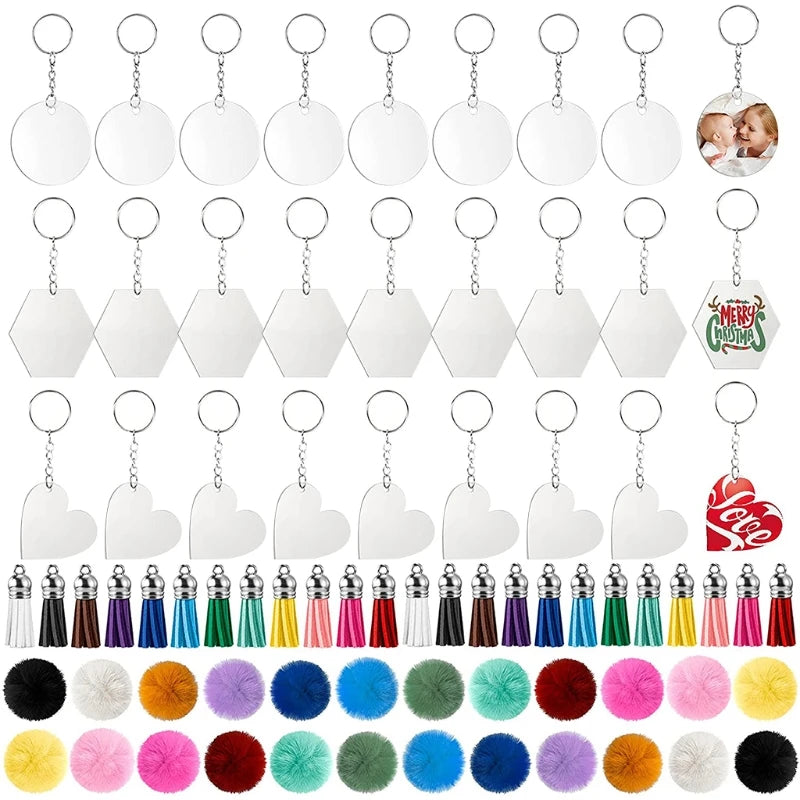 24 Pcs Acrylic Keychain Blanks with Tassels for DIY Projects