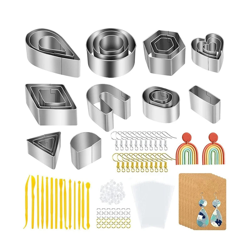 Polymer Clay Earring Cutters Set, 24 Pc with Cards & Hooks