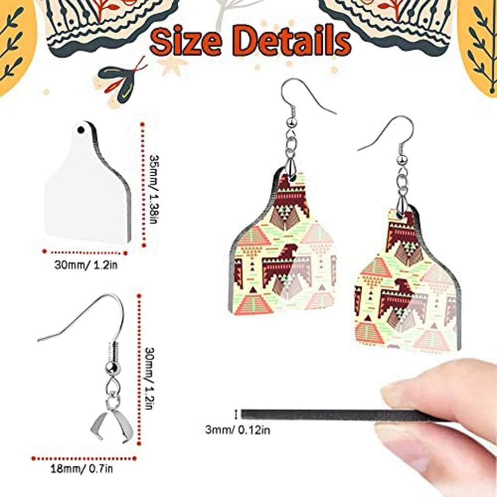 24 Pcs Cow Tags Shape Sublimation Earrings, Heat Transfer Earring Pendant