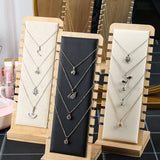 24 Slots Wood Jewelry Display Stand Holder Pendant Chain Handing Necklace Easel