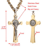 24'' Stainless Steel Byzantine Chain Saint Catholic Benedict Crucifix Necklace