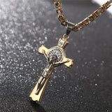 24'' Stainless Steel Byzantine Chain Saint Catholic Benedict Crucifix Necklace