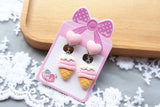 Colorful Rabbit Ice Cream Clip Earrings for Girls