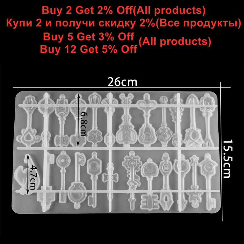 Key Shape Pendant Jewelry Silicone Mold DIY Craft Dried Flower Resin Decorative