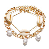 24Pcs Simulated Pearl Shell Charms Bracelets Set Double Layer Pendants Jewelry