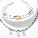 24Pcs Simulated Pearl Shell Charms Bracelets Set Double Layer Pendants Jewelry