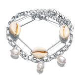 24Pcs Simulated Pearl Shell Charms Bracelets Set Double Layer Pendants Jewelry