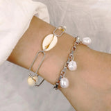 24Pcs Simulated Pearl Shell Charms Bracelets Set Double Layer Pendants Jewelry