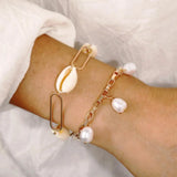 24Pcs Simulated Pearl Shell Charms Bracelets Set Double Layer Pendants Jewelry