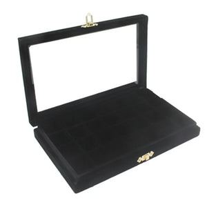 Fine Velvet Ring Display Box Organizer with Glass Cover