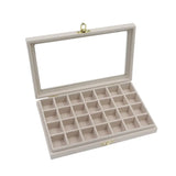Fine Velvet Ring Display Box Organizer with Glass Cover