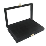 Fine Velvet Ring Display Box Organizer with Glass Cover