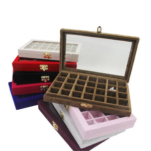 Fine Velvet Ring Display Box Organizer with Glass Cover