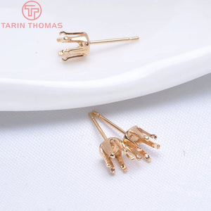 10PCS 4MM Bead Champagne Brass Stud Earrings Pins DIY Jewelry Accessories
