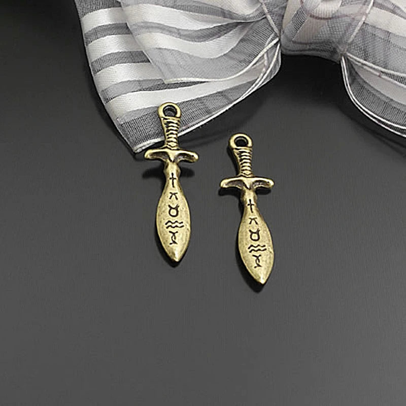20PCS 35x7MM Sword Charms Antique Bronze Pendants DIY Jewelry Findings