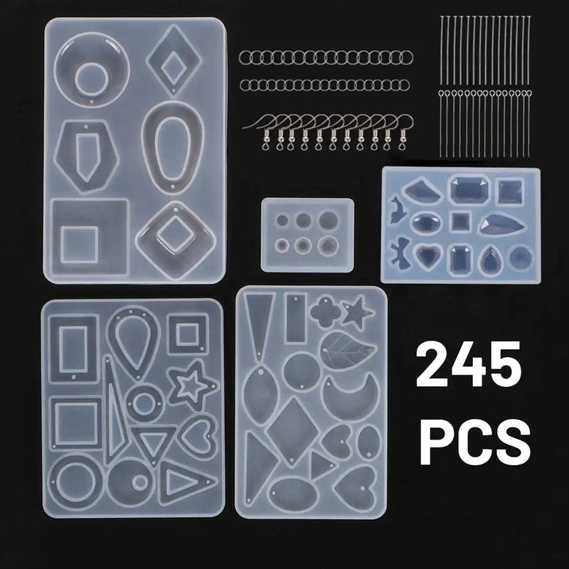 245PCS Resin Casting Clay Molds Craft Kit Pendant Mould Crystal Epoxy Set