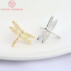 10PCS 16x11MM 24k Brass Dragonfly Stud Earrings High Diy Accessories