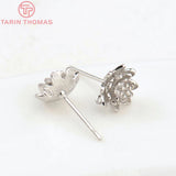 6PCS Flower 9MM Hole 1MM 24K Brass Stud Earrings