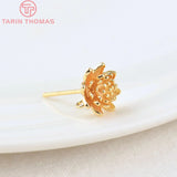 6PCS Flower 9MM Hole 1MM 24K Brass Stud Earrings