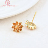 6PCS Flower 9MM Hole 1MM 24K Brass Stud Earrings