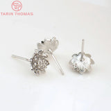 6PCS Flower 9MM Hole 1MM 24K Brass Stud Earrings