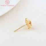 6PCS Flower 9MM Hole 1MM 24K Brass Stud Earrings