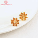 6PCS Flower 9MM Hole 1MM 24K Brass Stud Earrings