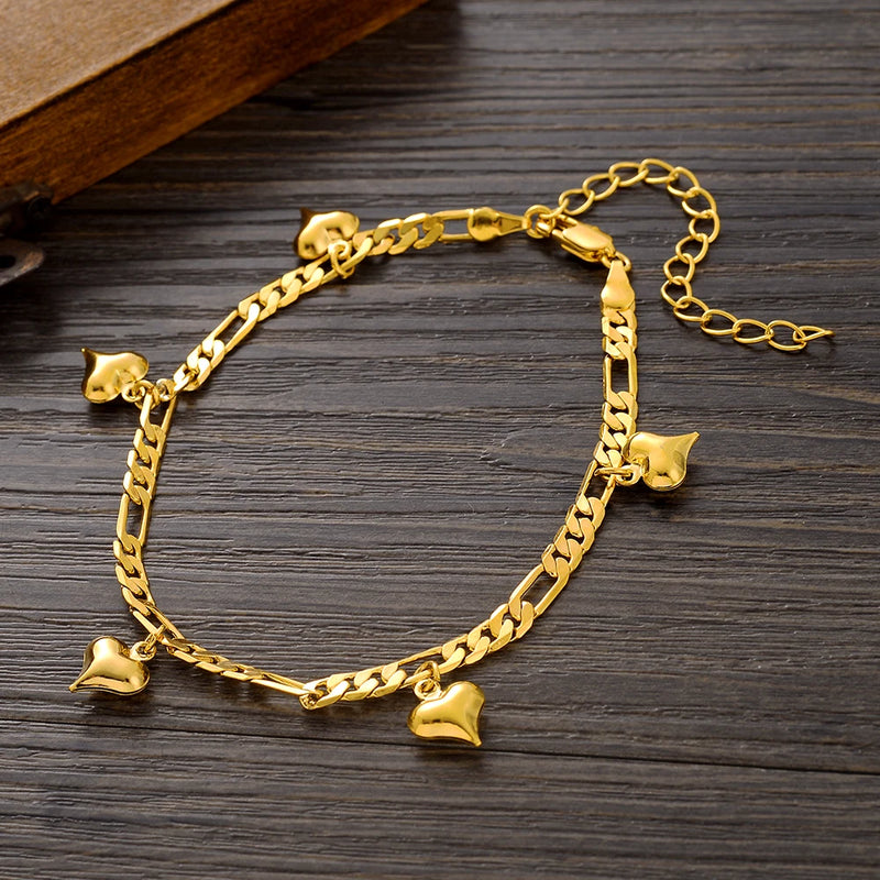 Ethiopia Africa Heart Shaped Anklet Bracelet 24K Plated Charm Wedding Party Gift