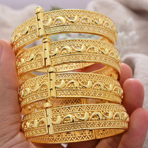24K Dubai Bangles for Women Bride Wedding Flower Bracelet Bijoux Africaine