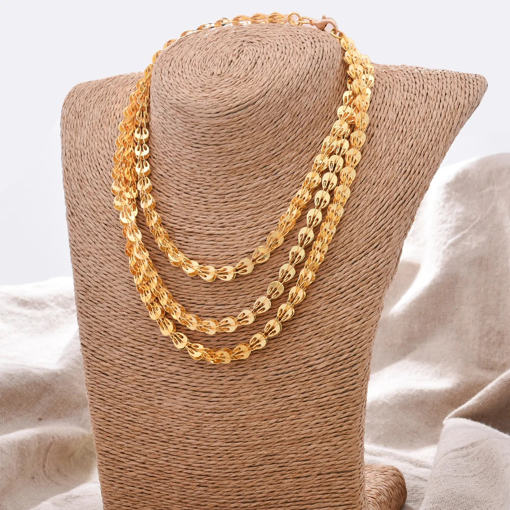 24K Dubai 120cm Necklace Chain For Women Wedding Bird Feather Ornament Chain