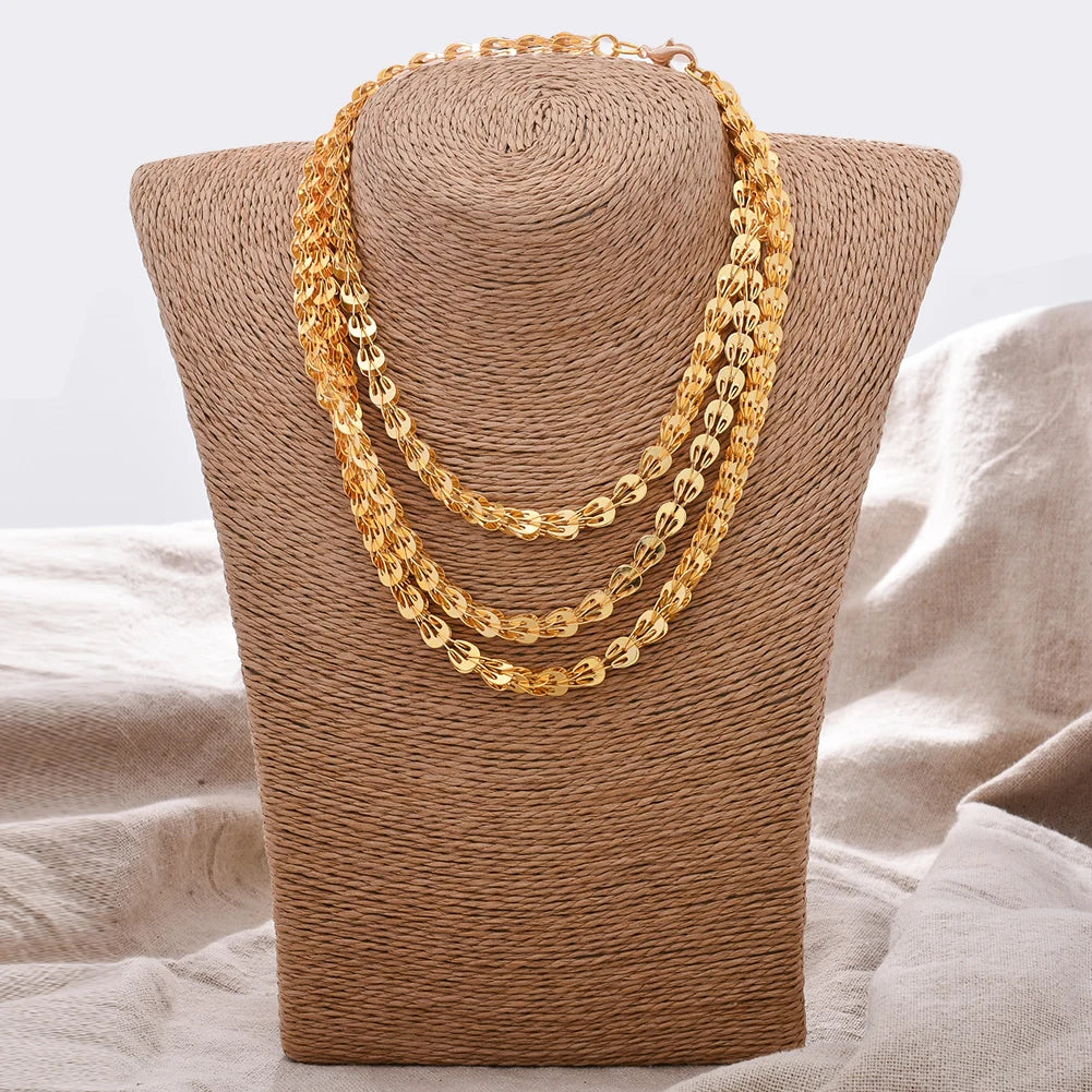 24K Dubai 120cm Necklace Chain For Women Wedding Bird Feather Ornament Chain