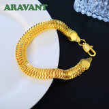 24K 10MM Sideways Bracelet Chain Men Women Jewelry