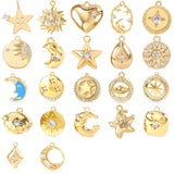 24K Brass Moon Star Sun Planet Style Charms Pendants