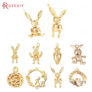 24K Brass Rabbit or Radish Charms Pendants for Jewelry Making
