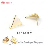 24K Brass Rectangle Square Triangle Stud Earrings Pins Jewelry Making Supplies