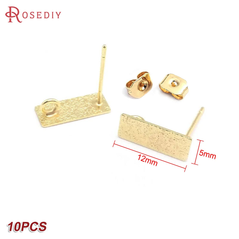 24K Brass Rectangle Square Triangle Stud Earrings Pins Jewelry Making Supplies