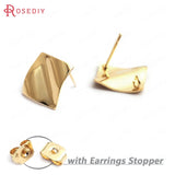 24K Brass Rectangle Square Triangle Stud Earrings Pins Jewelry Making Supplies