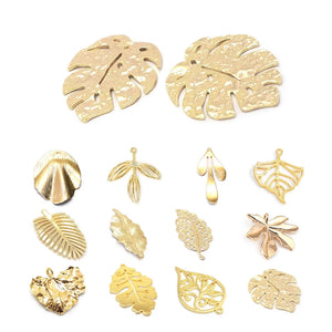 24K Brass Tree Leaf Leaves Charms Pendants for Jewelry Making