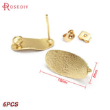 24K Brass Wave & Oval Stud Earrings Pin DIY Jewelry Findings