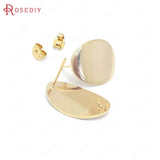 24K Brass Wave & Oval Stud Earrings Pin DIY Jewelry Findings