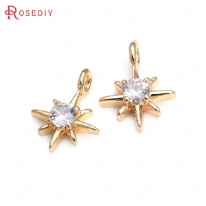 24K Brass Zircon Star Charms Pendants Jewelry Making Supplies
