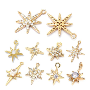 24K Brass Zircon Star Charms Pendants Jewelry Making Supplies