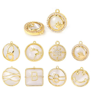 24K Brass and Opal Charms Pendants for Jewelry Making