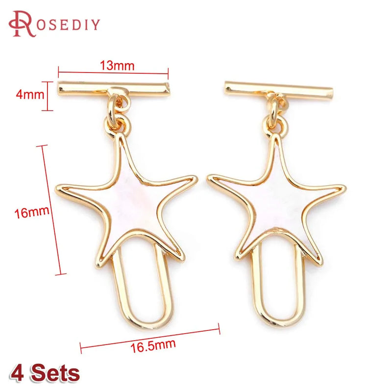 24K Brass and Shell Star Heart O Toggle Clasps for Bracelet